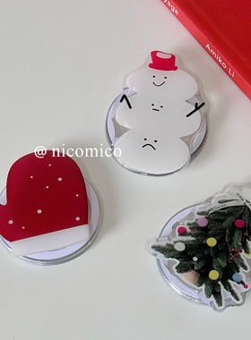 韩国ins可爱圣诞雪人红手套Magsafe磁吸手机气囊支架伸缩折叠背贴