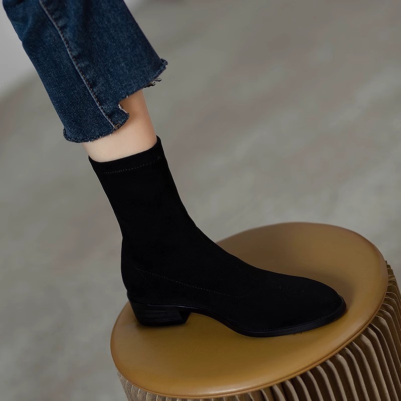 瘦瘦靴平底粗跟单靴套筒短靴