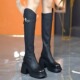 不过膝靴女厚底长靴2025秋冬新款 皮带扣粗跟显瘦高跟骑士长筒靴子