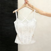 蕾丝带胸垫吊带背心女内搭交叉美背文胸一体抹胸内衣露背无袖 上衣