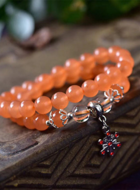 天然双层橘黄色玛瑙玉手链