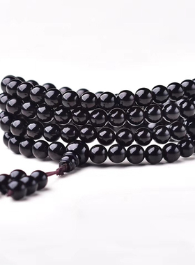 天然黑玛瑙多圈佛珠手链