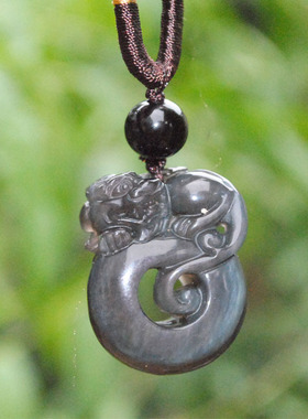 天然黑曜石貔貅平安扣挂件吊坠