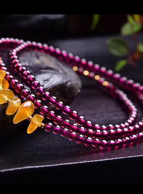 原创百搭女士石榴石蜜蜡多圈手串