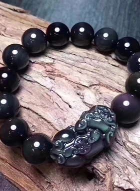 天然黑曜石貔貅手链