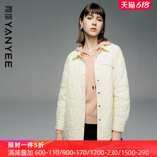 棉服女 高级感时尚 简约外套中长款 颜域黑色翻领棉衣女2023新款 冬季