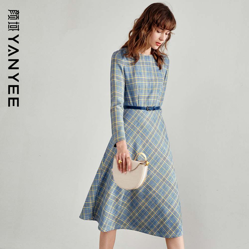 长袖通勤颜域收腰连衣裙