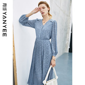 百褶裙子 收腰气质通勤中长款 颜域V领碎花连衣裙女春季 2026年新款