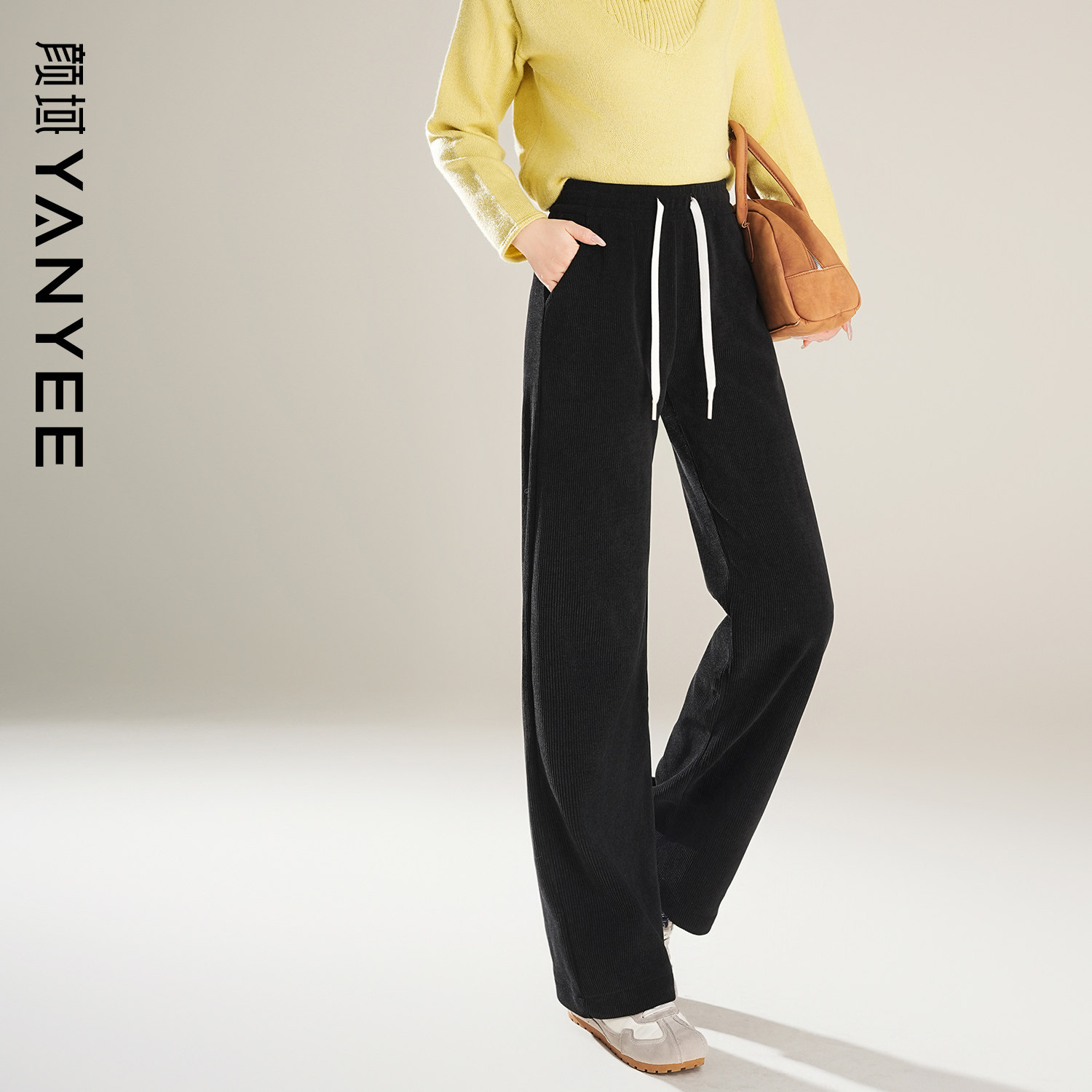 颜域女装直筒裤冬季2025新款抽绳松紧慵懒风休闲长裤百搭显瘦女裤,女装/女士精品,休闲裤,淘宝优惠券,粉丝福利购,淘宝优惠卷
