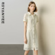中长款 颜域短袖 裙子 新款 收腰显瘦法式 衬衫 蕾丝连衣裙女士2026夏季