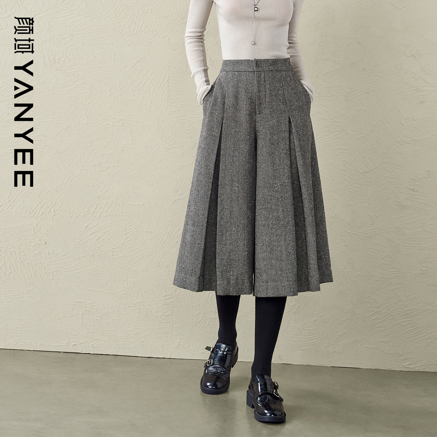 【40%羊毛】颜域灰色毛呢A字裙裤女2025冬季新款中长百褶七分裤子,女装/女士精品,休闲裤,淘宝优惠券,粉丝福利购,淘宝优惠卷