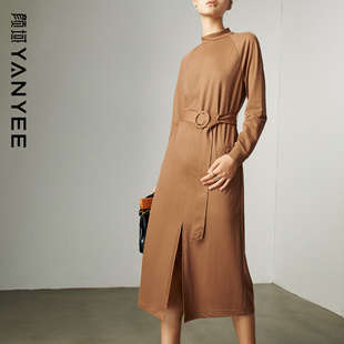 女士时尚 冬装 气质显瘦裙子 连衣裙2023年新款 颜域简约高领针织长袖