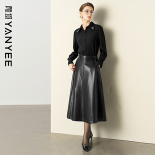 套装 秋冬穿搭一整套时尚 女 pu半裙两件套女2025新款 颜域高级感衬衫