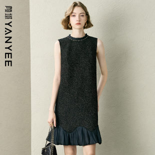 裙子 设计感拼接气质轻熟风短款 颜域毛呢背心连衣裙女2025冬季 新款