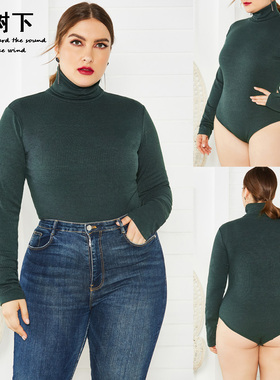 Plus-size修身高领大码连体打底衫bodysuit秋冬high-necked tight