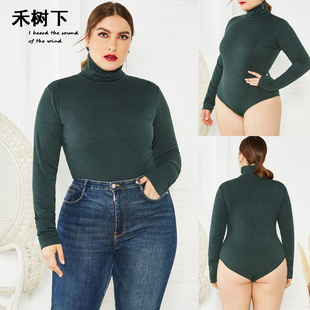 Plus-size修身高领大码连体打底衫bodysuit秋冬high-necked tight