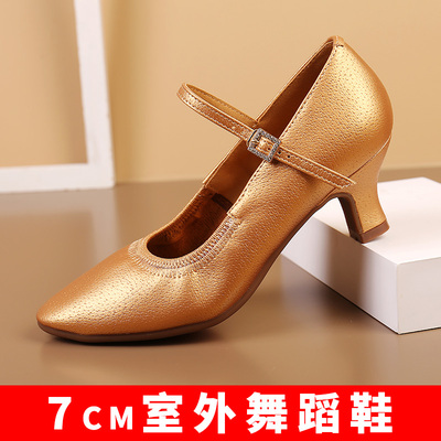 专业真皮摩登舞鞋女士7cm中高跟交谊华尔兹国标拉丁跳广场舞舞蹈