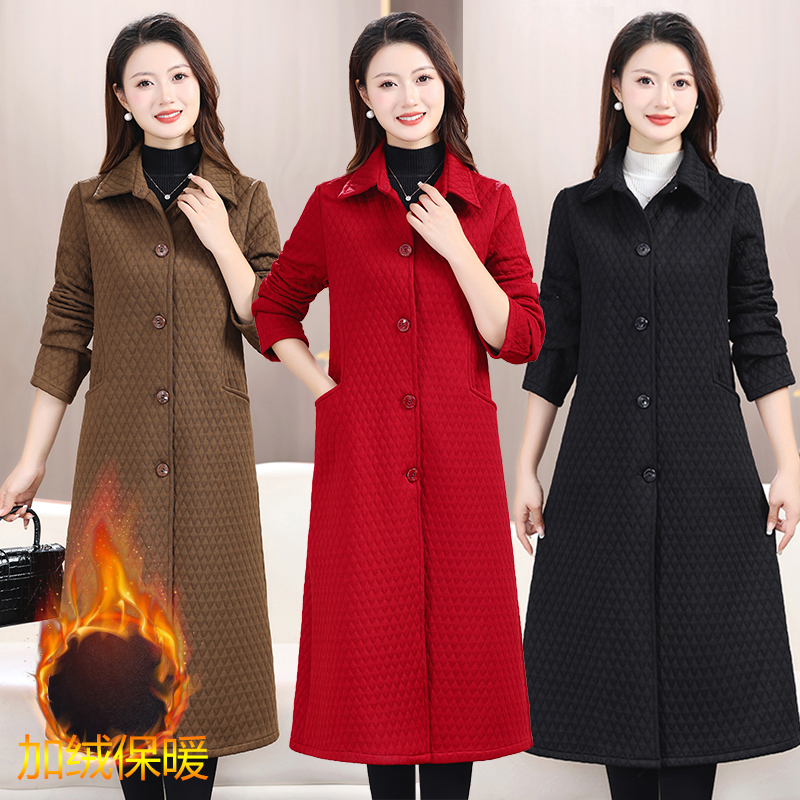 妈妈秋冬装加绒加厚风衣外套