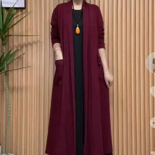 秋季宽松大口袋纯色外披百搭风衣