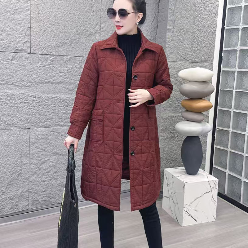 冬季新款宽松中长款夹棉风衣外套