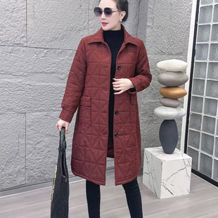 宽松休闲大码 冬季 夹棉风衣外套中长款 减龄保暖妈妈装 过膝棉衣 时尚