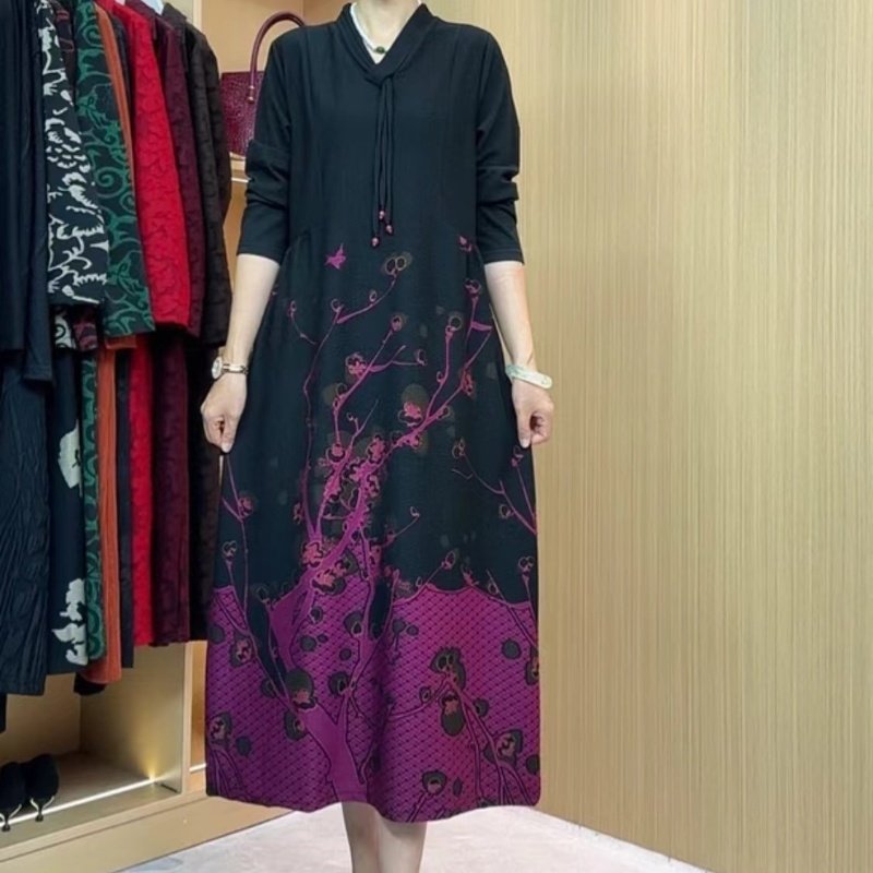 中年妈妈装洋气连衣裙秋季新款时尚印花民族风长袖中长款显瘦裙子,女装/女士精品,连衣裙,淘宝优惠券,粉丝福利购,淘宝优惠卷
