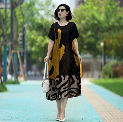 夏季新款大码妈妈连衣裙