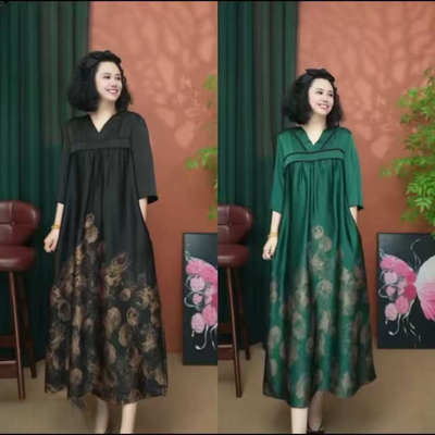 妈妈装夏季新款时尚V领连衣裙