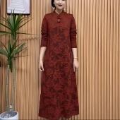 高端立体玫瑰花时尚 气质妈妈国风优雅连衣裙女 复古连衣裙春秋款