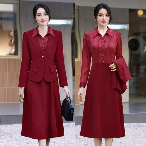 秋季妈妈装翻领西装礼服两件套女