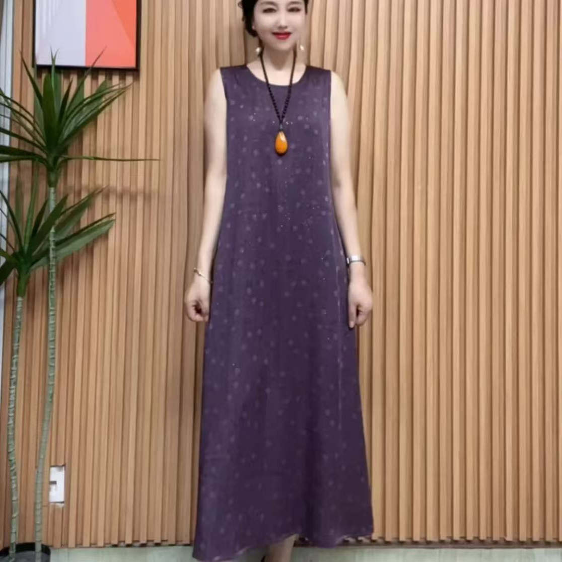 中老年时尚女夏季无袖背心连衣裙