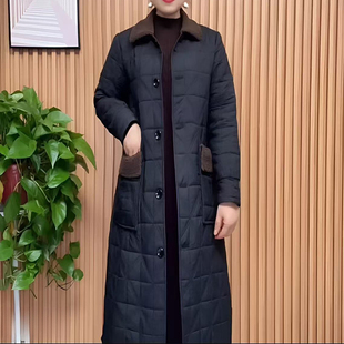 冬季气质时尚减龄妈妈装保暖夹棉风衣外套宽松休闲大码过膝棉衣女