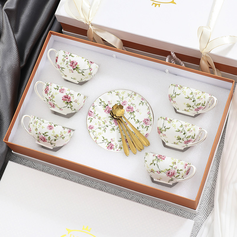 精美跨境绿藤英式下午茶具花茶杯 陶瓷咖啡杯带勺6件套高档礼盒装,餐饮具,咖啡杯,淘宝优惠券,粉丝福利购,淘宝优惠卷
