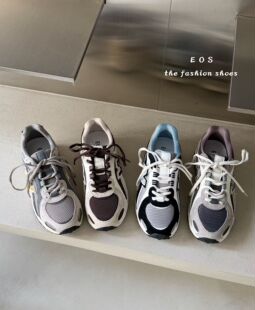 EOS真皮网面平底老爹鞋女2026春新款韩版复古圆头休闲运动单鞋潮