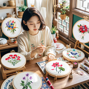 送底座初学者手工刺绣花卉简单 入门新手包学会有展台diy材料包