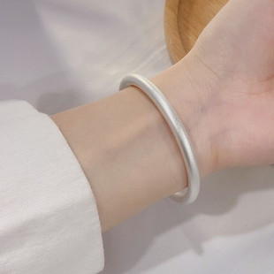 福凤茗古法磨砂闭口实心纯银手镯足银9999年轻网红银饰款送女友妈