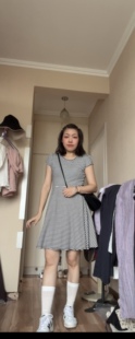 出口经典清爽条纹舒适弹性短袖赫本气质连衣裙背心裙短裙公主裙