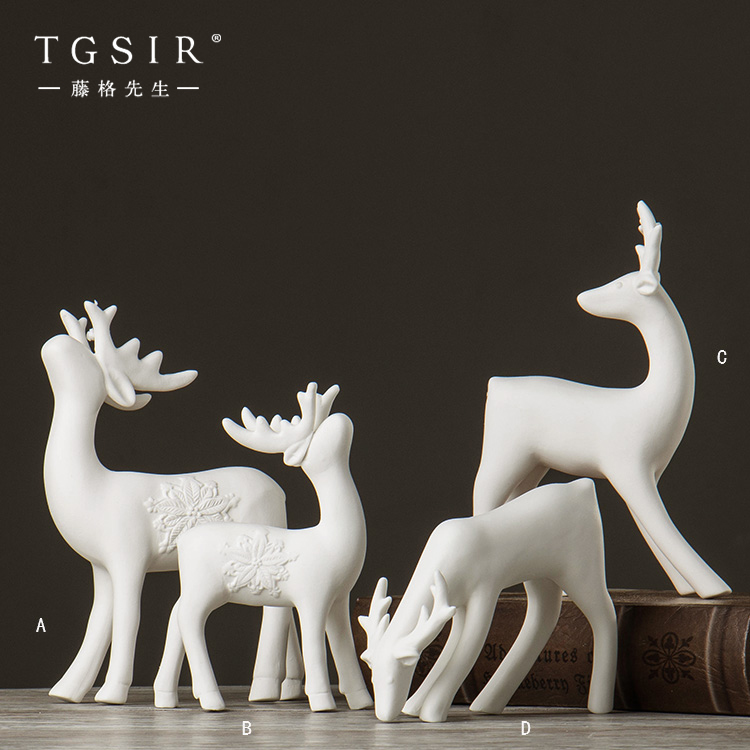 美式乡村家居装饰艺术品摆件 样品间软装摆设 简约创意陶瓷梅花鹿|ruв категории Домашний быт, украшения - от Buy2taobao.com для оказания профессиональной услуги покупки агента Taobao