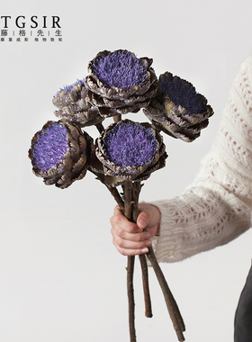 复古菜蓟仿真花束客厅餐桌花瓶装饰插花摆设高级感紫色假花道具