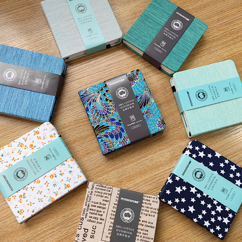 遵爵全棉水彩本300g风琴本折叠布艺手帐本细纹小巧便携式水彩纸