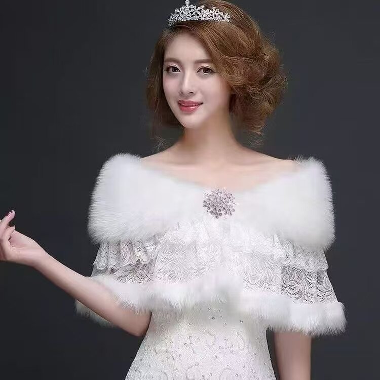 冬季披肩外搭斗篷新娘旗袍披肩婚纱礼服保暖蕾丝汉洋折衷披肩披风