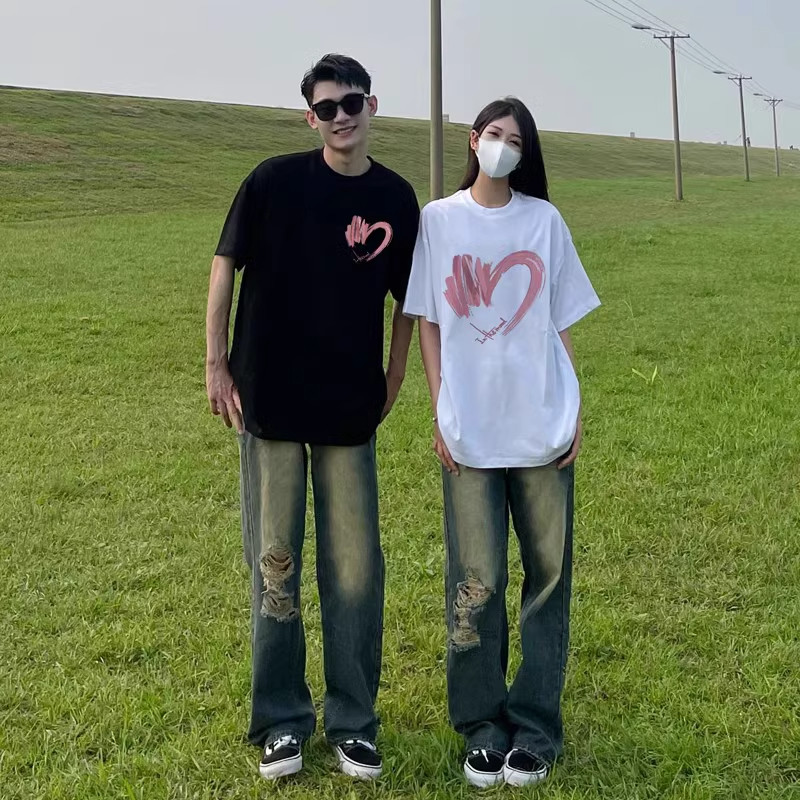 加大码300斤新款时尚独特个性情侣短袖男女夏季宽松百搭纯棉t恤衫