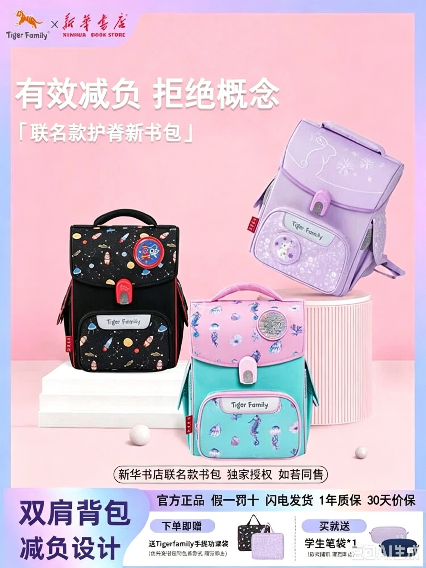 虎米书包小学生女生三二一年级女童2026新款减负护脊儿童双肩包