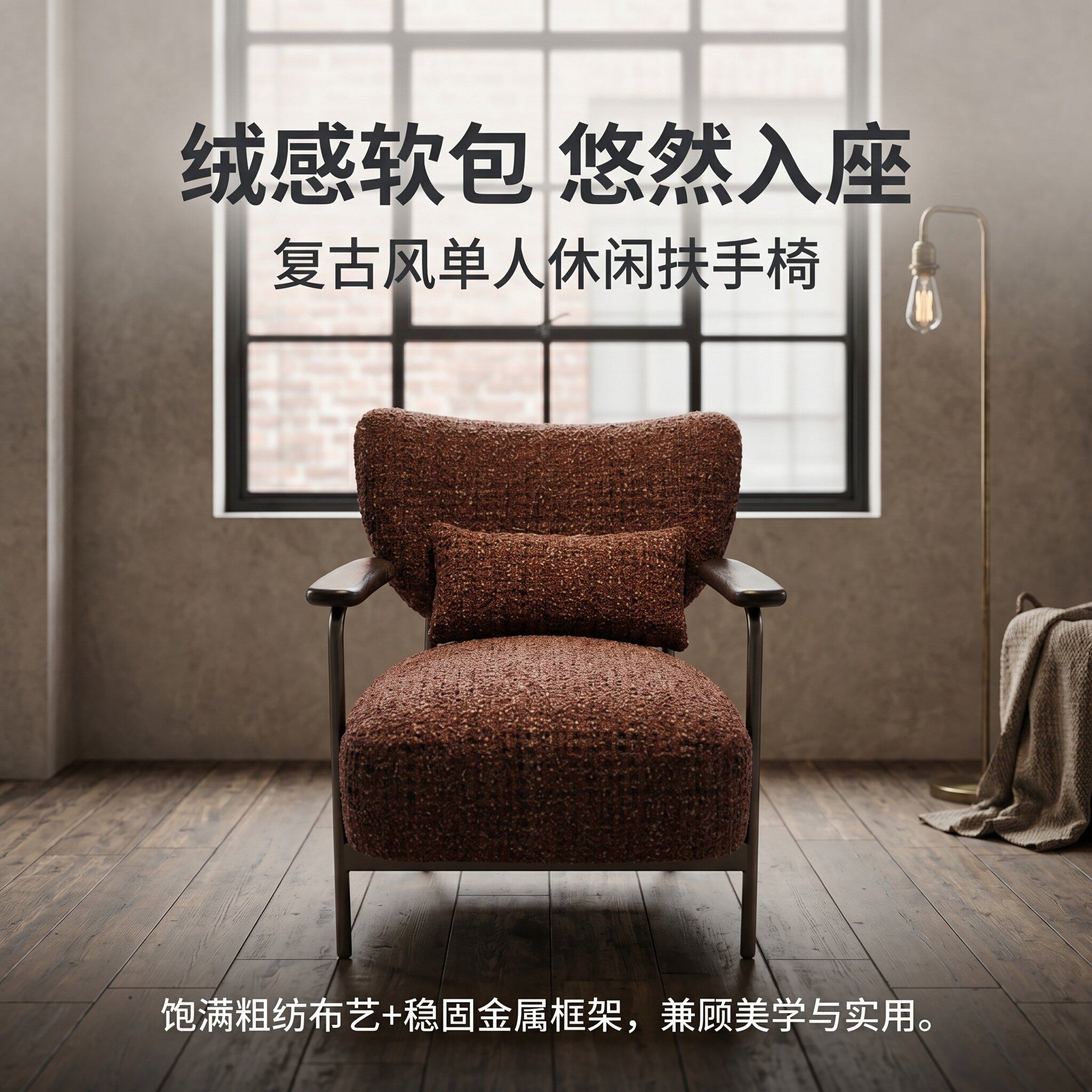 复古风单人沙发椅休闲椅客厅卧室家具靠背椅子设计师小户型椅子