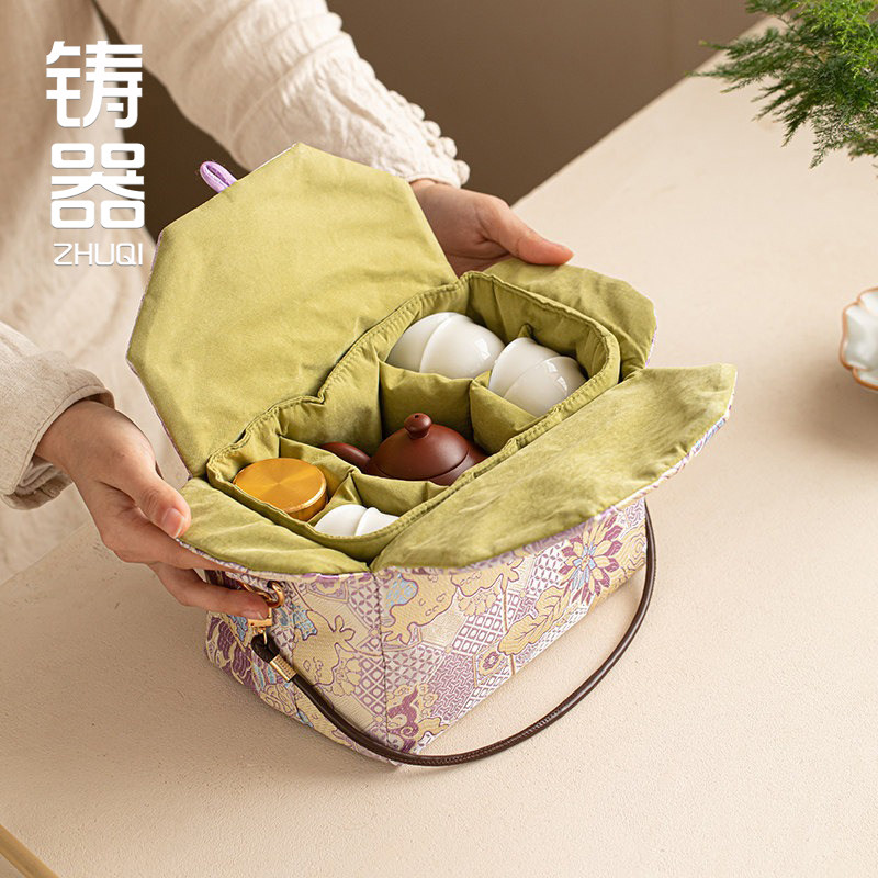 布艺锦缎茶杯茶事包户外便携式茶具收纳包户外露营徒步包装收纳盒
