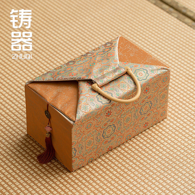 高端布艺礼盒双茶叶罐装礼品盒茶叶包装盒陶瓷罐空礼盒茶道零配件