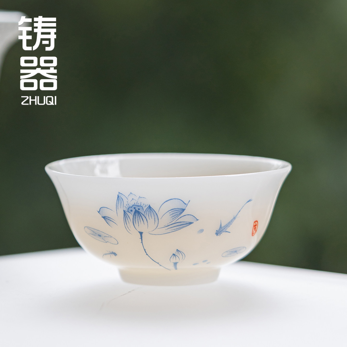 高档冰种玉质荷花茶杯白色陶瓷功夫茶具单杯品茗杯主人杯璞玉小杯