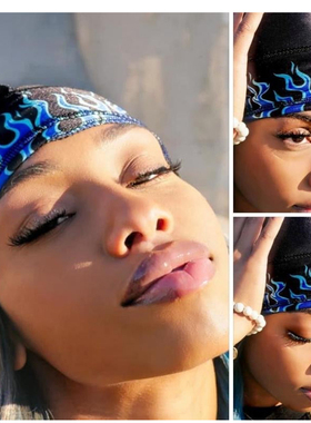 【HIPHOPBOY】蓝色火焰印花街舞配件嘻哈头巾 海盗帽Silky Durag