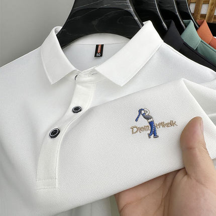 100%刺绣男士保罗polo衫短袖t恤男夏装高档纯色半袖翻领体恤衣服