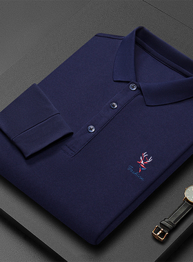 高端男士POLO衫长袖t恤保罗plol纯棉上衣爸爸春秋冬装秋衣卫衣丅